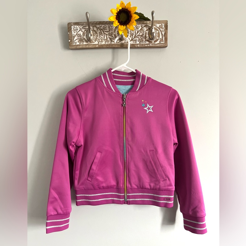 AMERICAN GIRL Truly Me Reversible Pink Satin Bomber Jacket - Size Large 14/16